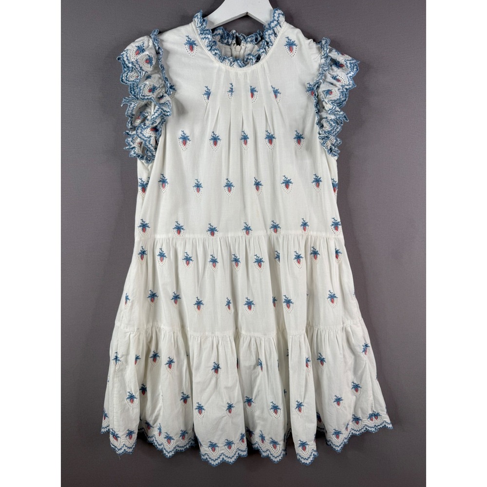 Sea‎ New York Renee Strawberry Dress Womens Size Medium White Blue Embroidered